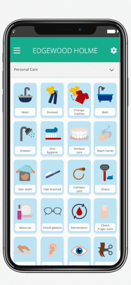 Icon driven care notes - device - grey